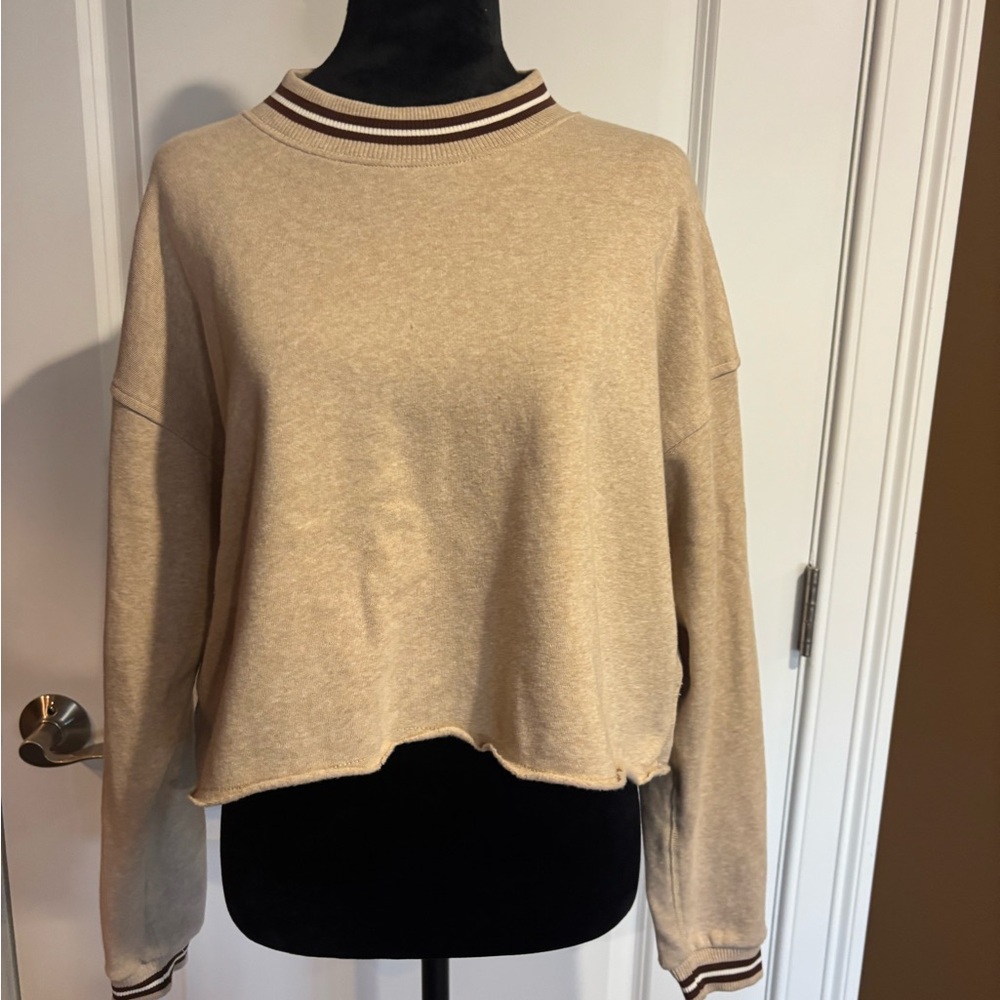 American Eagle Outfitters Beige Sweatshirt with Striped Detail